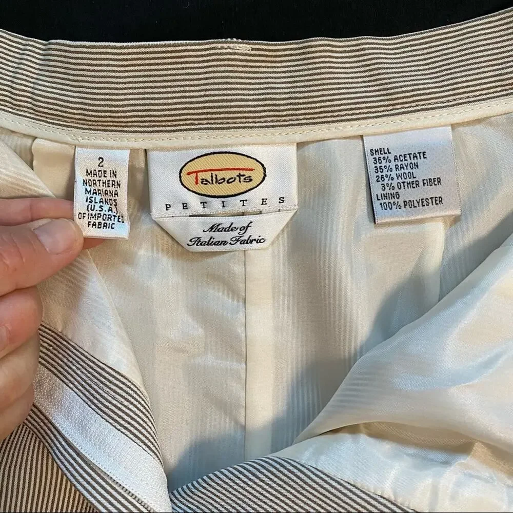 Talbots Pencil Skirt Womens 2P Brown White Pinstripe Excellent‎ Italian Fabric